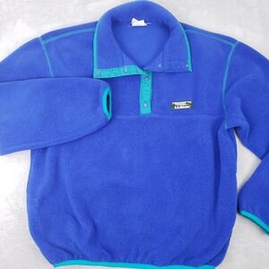 Vintage L.L. Bean 90's Royal Blue Fleece Snap Neck Pullover Sweatshirt Women S